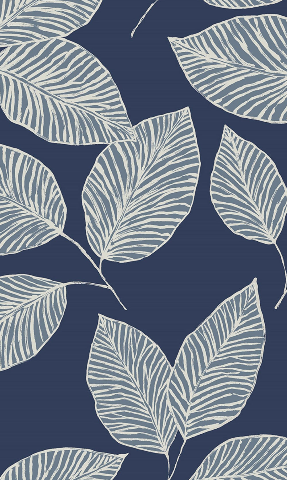 Midnight Sky Hand Drawn Tropical Leaves Wallpaper R8520