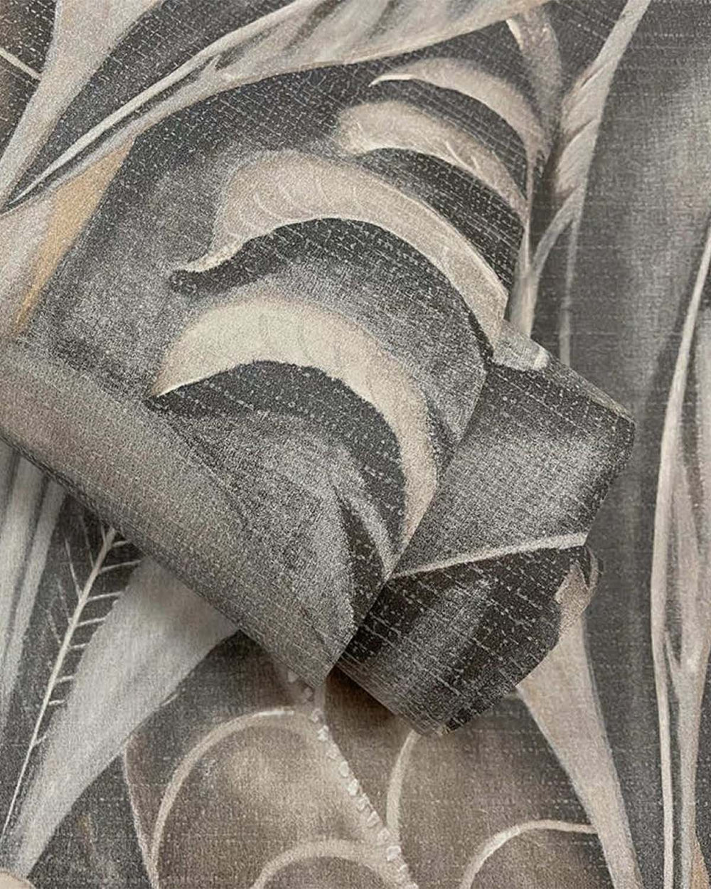 Charcoal Palm Leaf Textured Wallpaper R8420