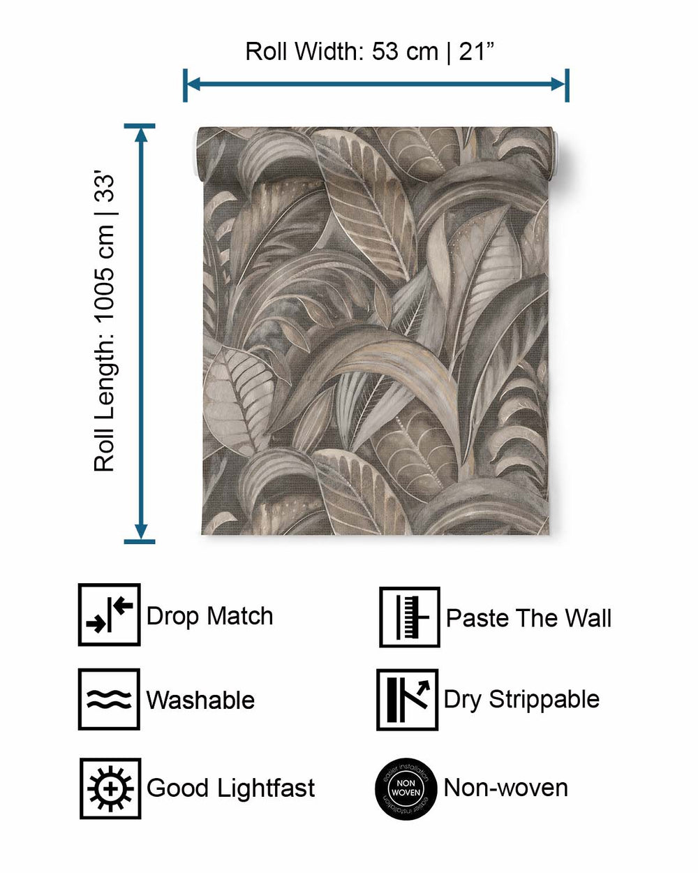 Charcoal Palm Leaf Textured Wallpaper R8420