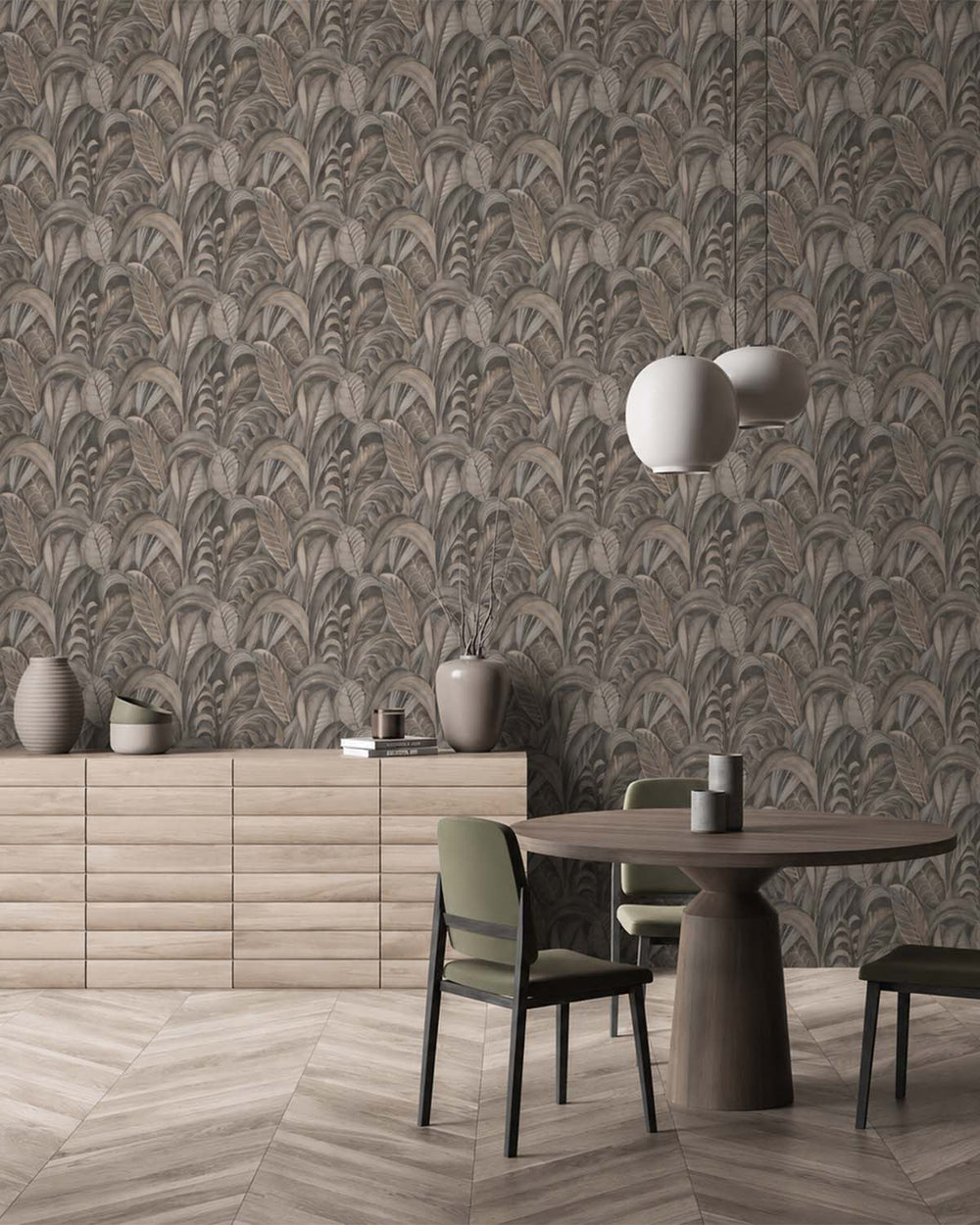 Charcoal Palm Leaf Textured Wallpaper R8420