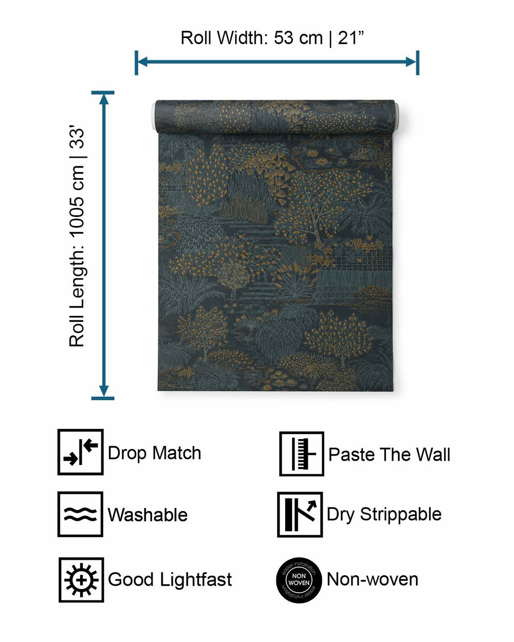 Blue Japanese Gardens Inspired Tropical Wallpaper R8426