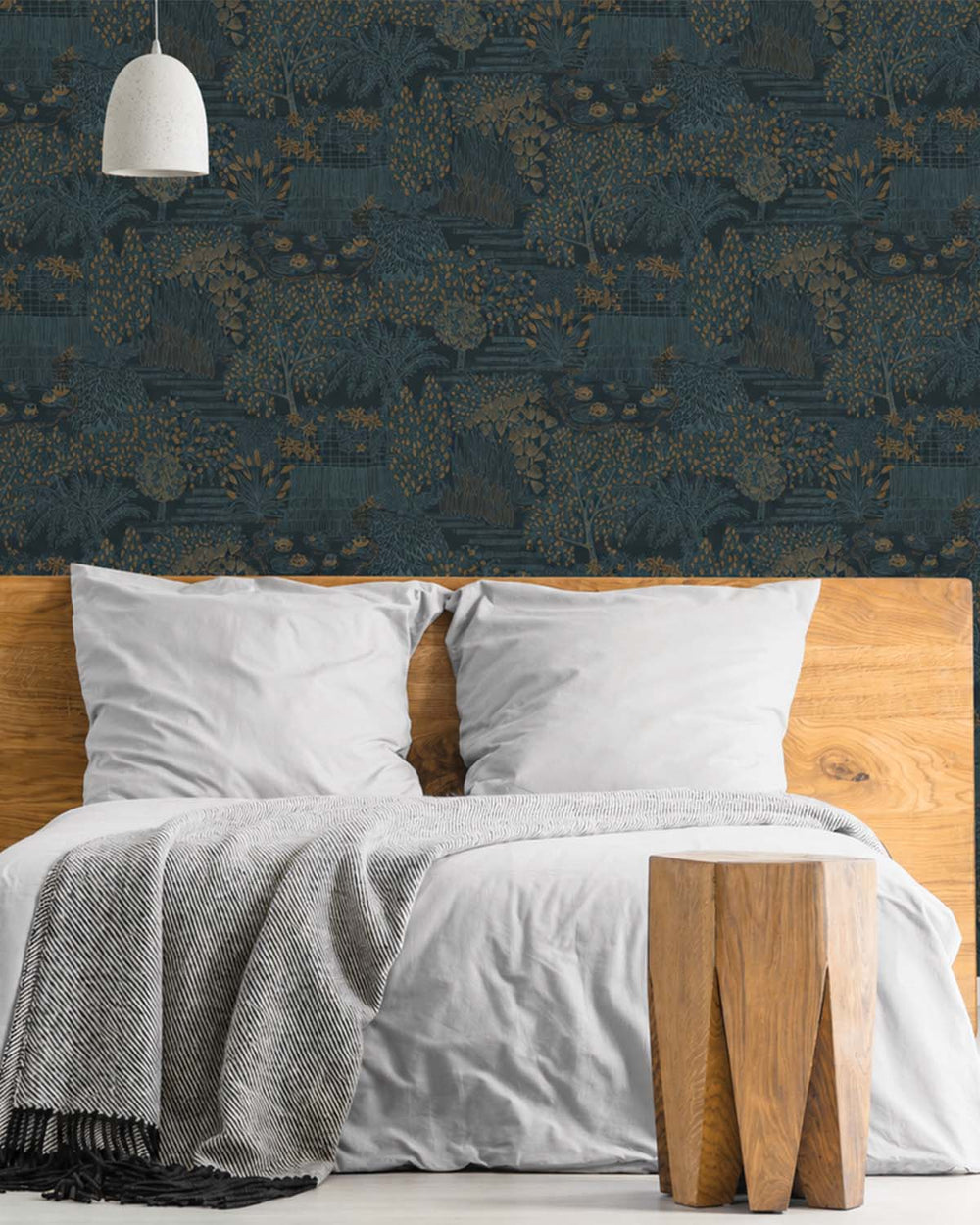 Blue Japanese Gardens Inspired Tropical Wallpaper R8426