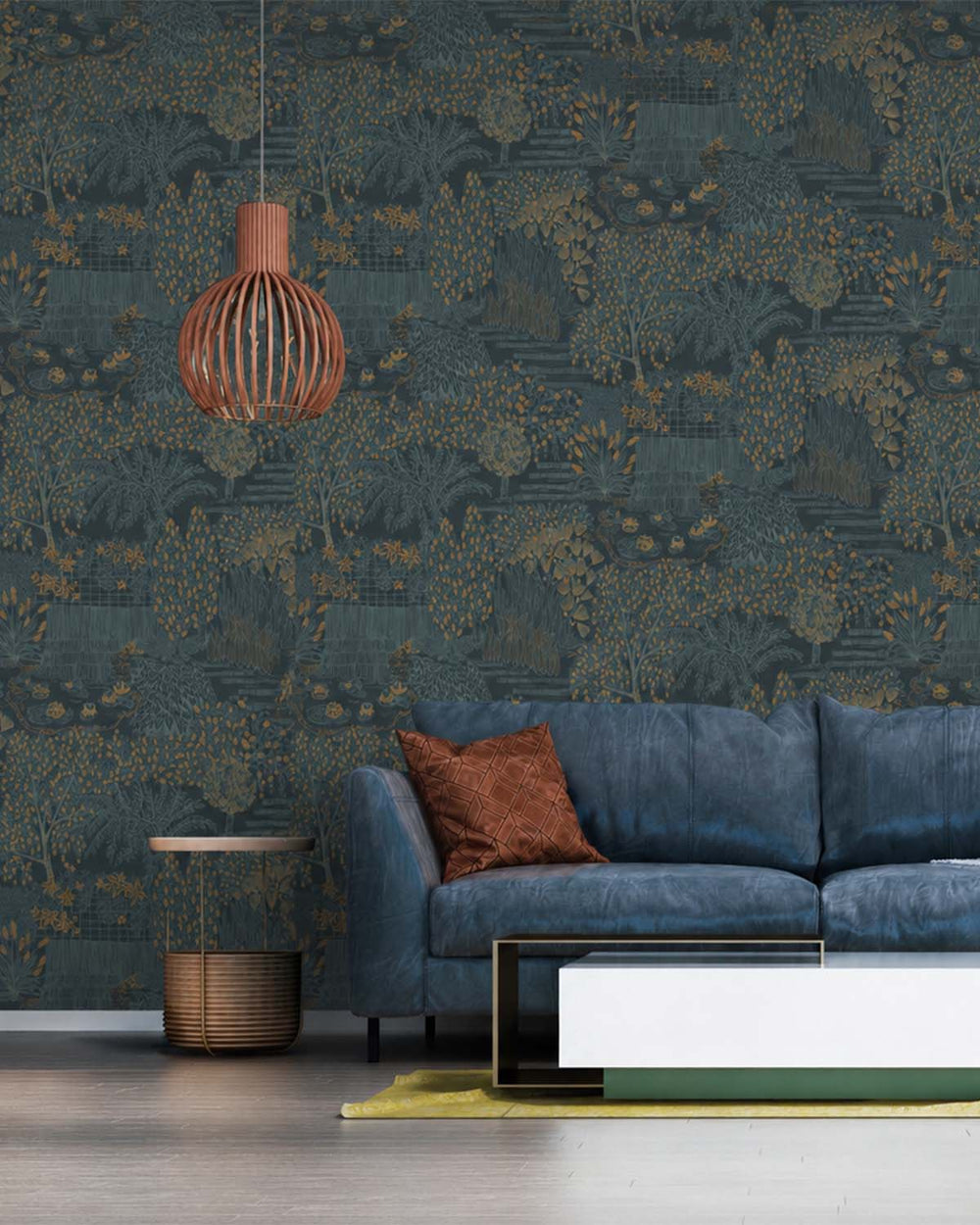Blue Japanese Gardens Inspired Tropical Wallpaper R8426
