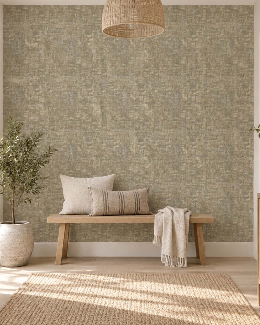 Taupe & Gold Beaded Metallic Plain Textured Wallpaper R8434