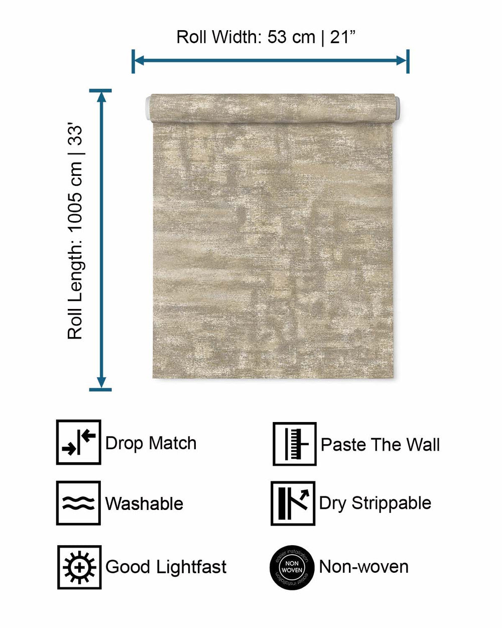 Taupe & Gold Beaded Metallic Plain Textured Wallpaper R8434