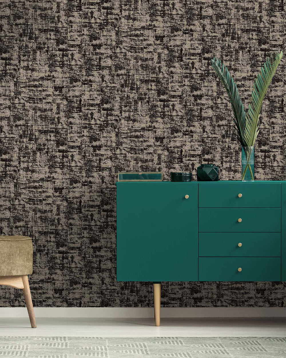 Black Beaded Metallic Plain Textured Wallpaper R8436