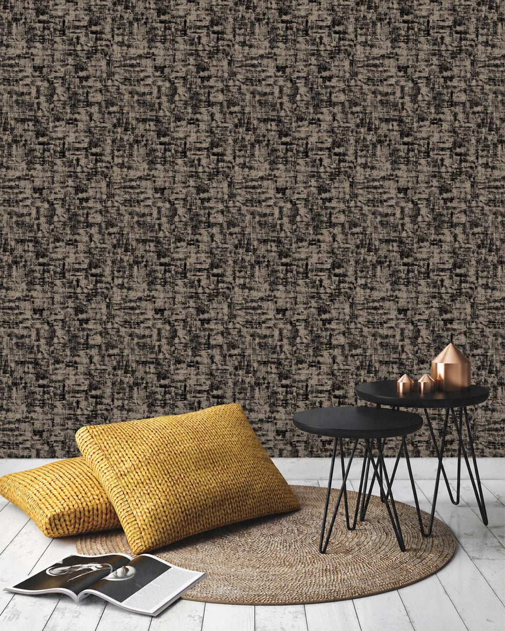 Black Beaded Metallic Plain Textured Wallpaper R8436