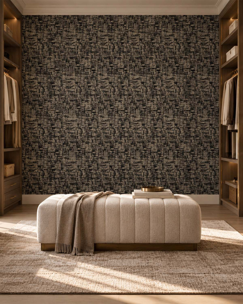 Black Beaded Metallic Plain Textured Wallpaper R8436