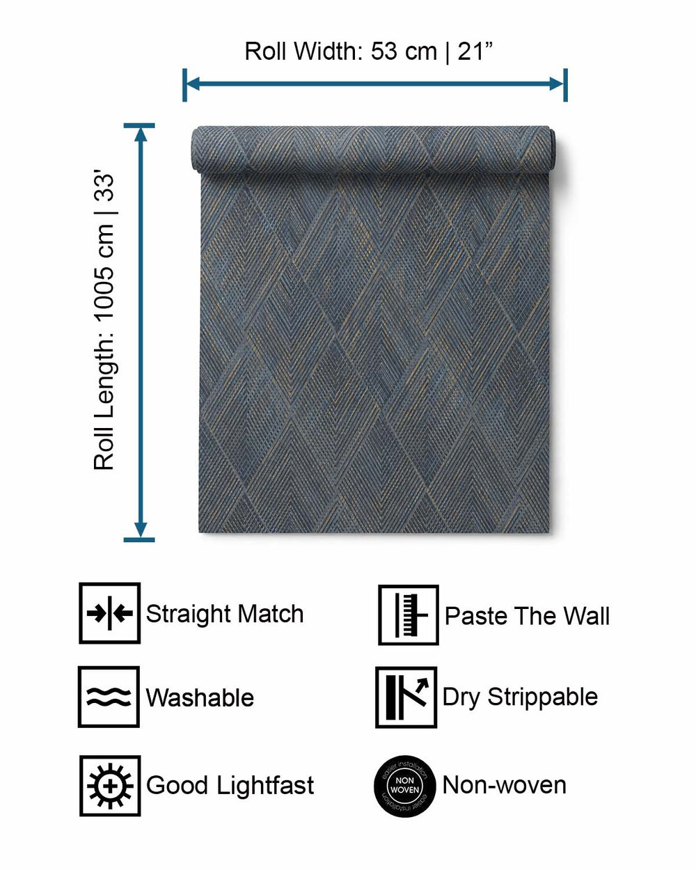 Blue Playful Textured Geometric Wallpaper R8642