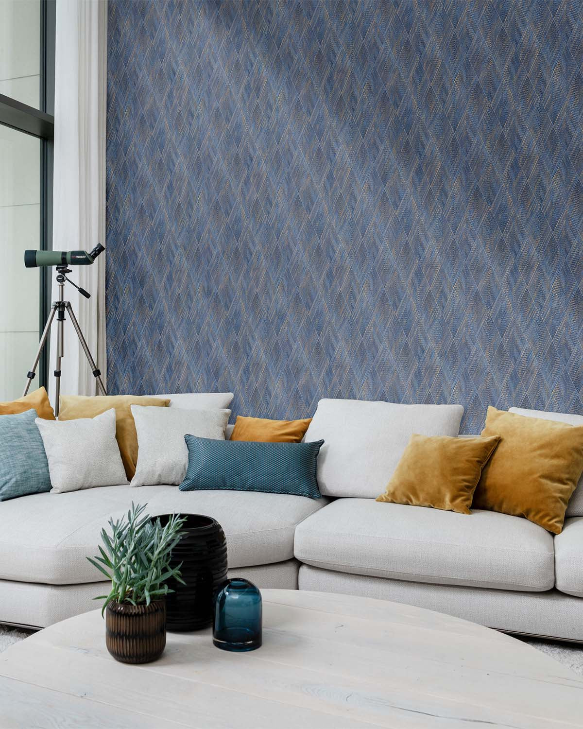 Blue Playful Textured Geometric Wallpaper R8642