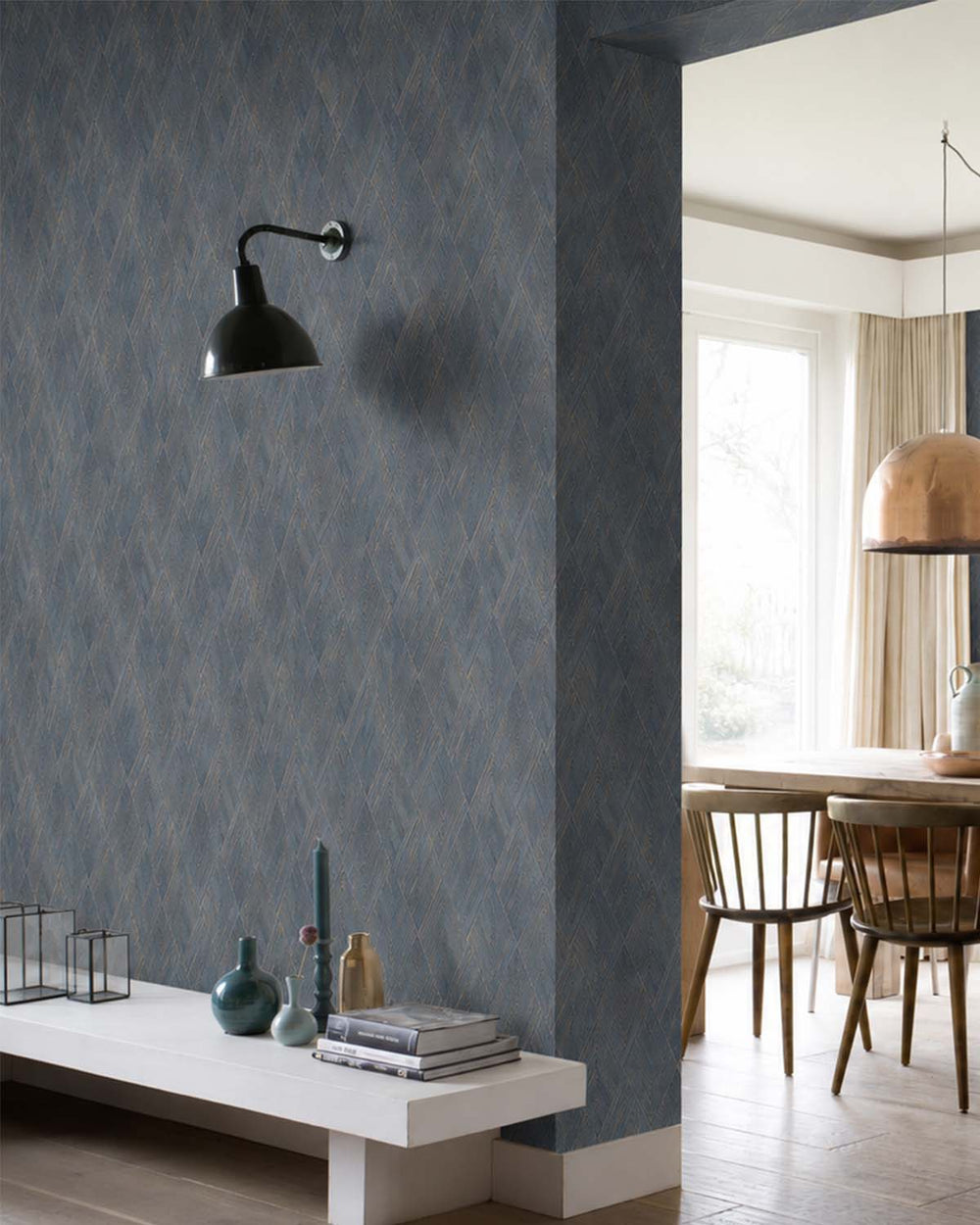 Blue Playful Textured Geometric Wallpaper R8642