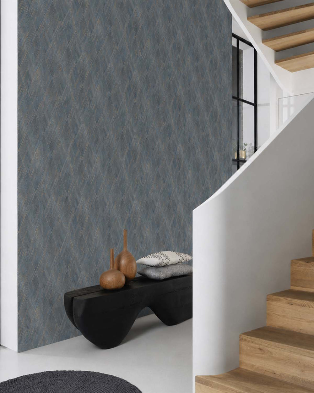Blue Playful Textured Geometric Wallpaper R8642