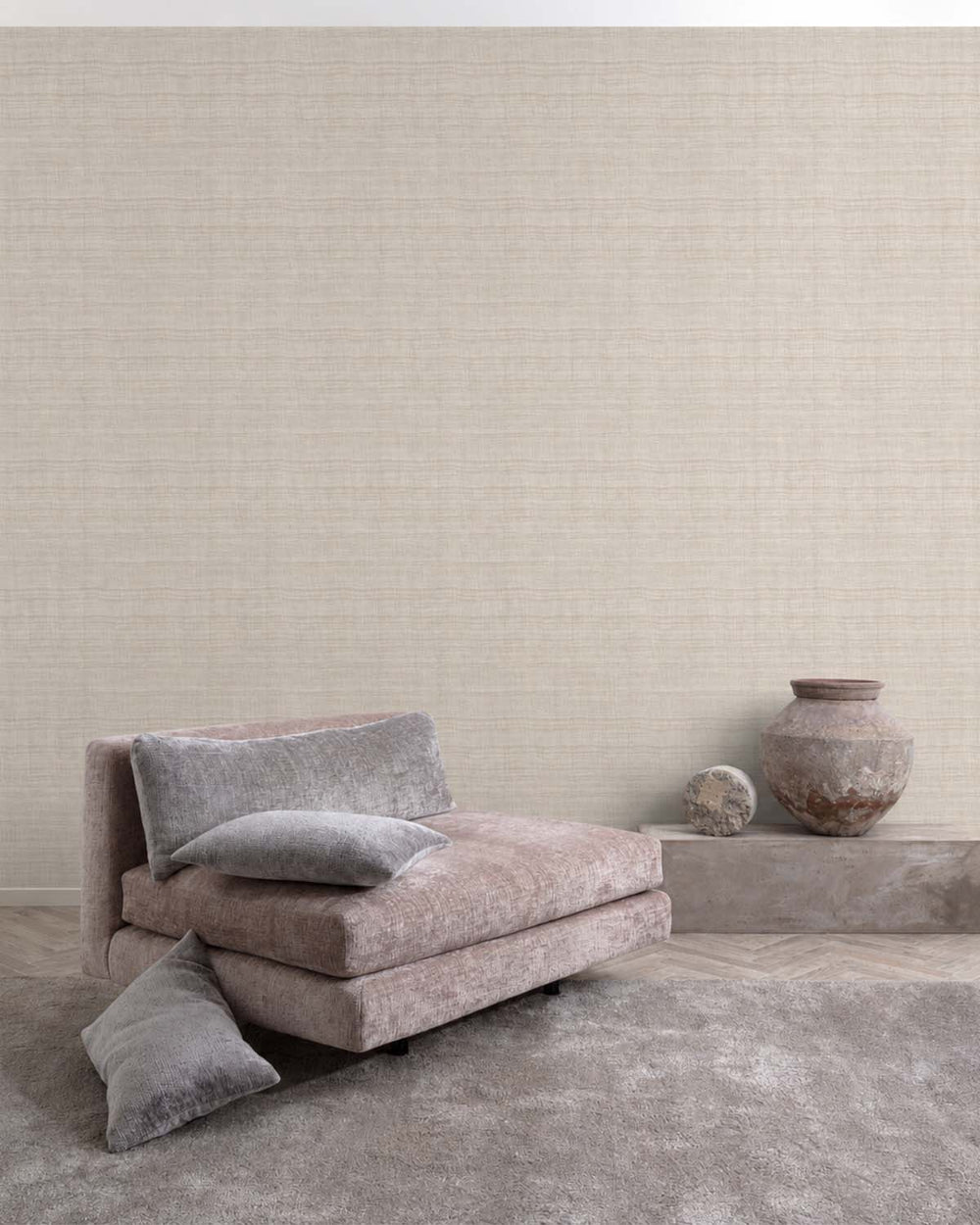 Beige Plain Natural Faux Wallpaper R8701