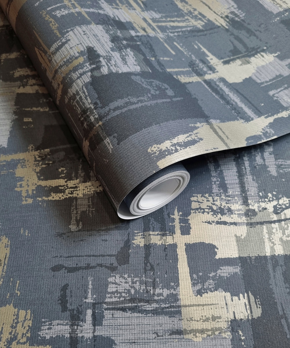 Navy Weathered Surface Abstract Geometric Wallpaper R8778