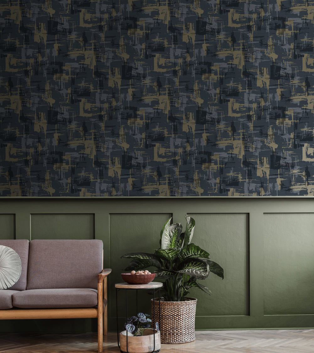 Navy Weathered Surface Abstract Geometric Wallpaper R8778