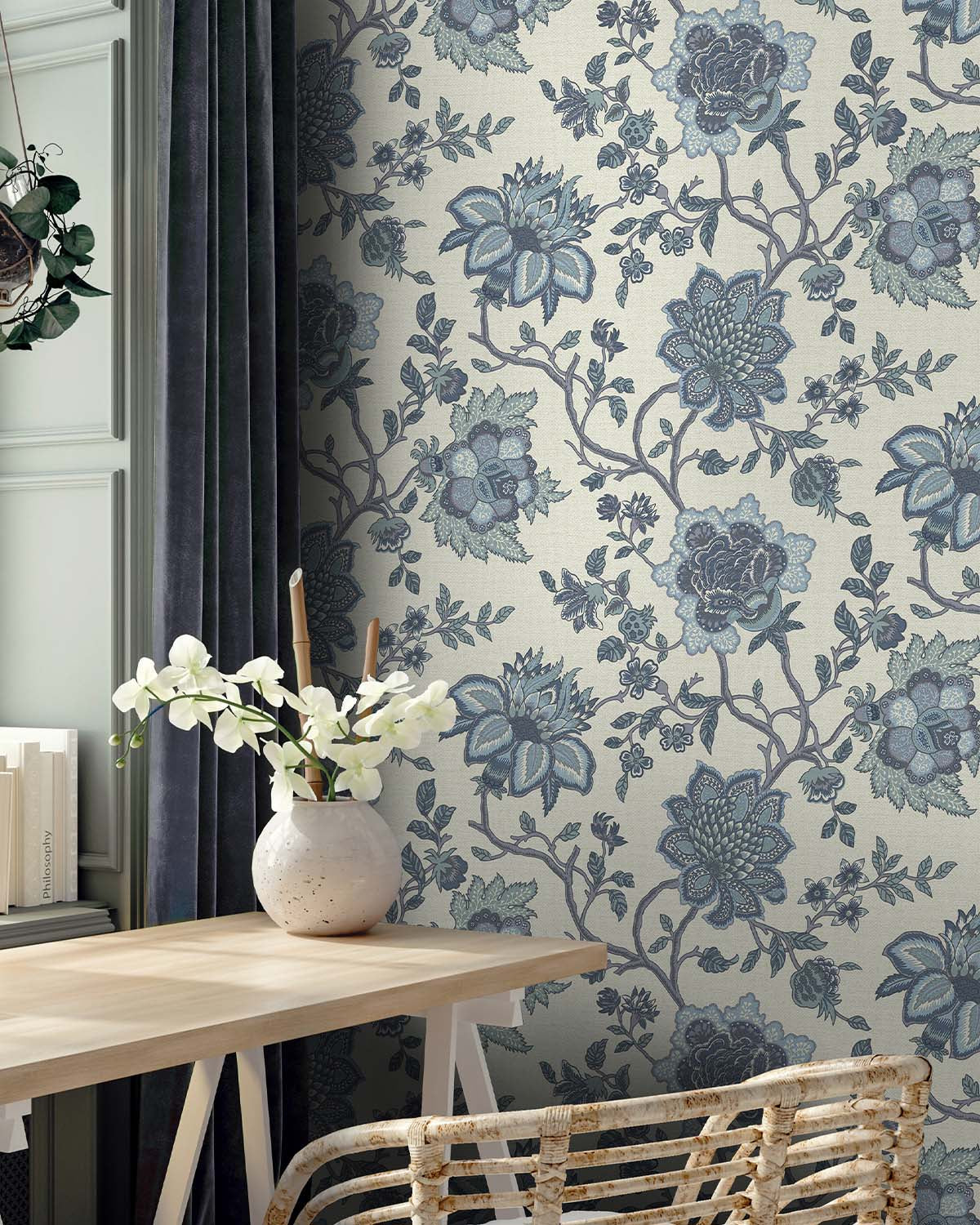 Blue Jacobean Flower Tropical Wallpaper R8790