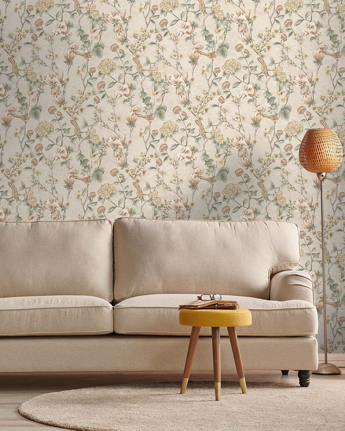 Cream Floral Trail Tropical Wallpaper R8794