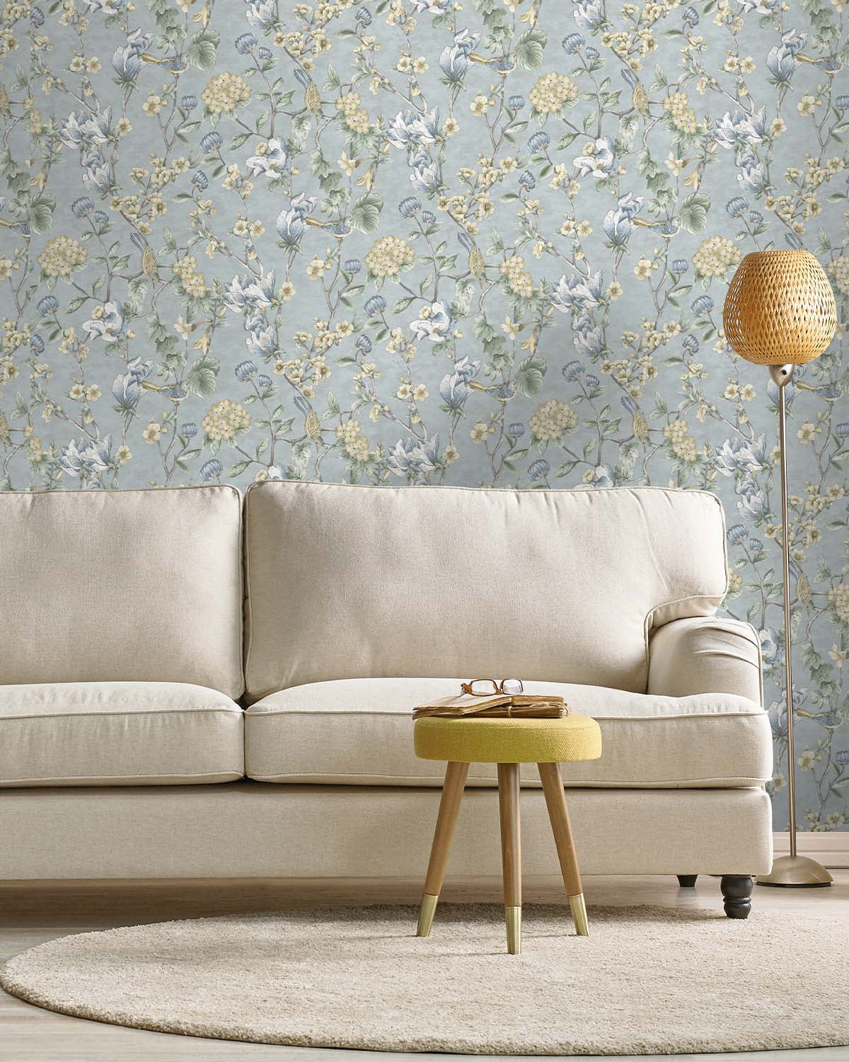 Blue Floral Trail Tropical Wallpaper R8797