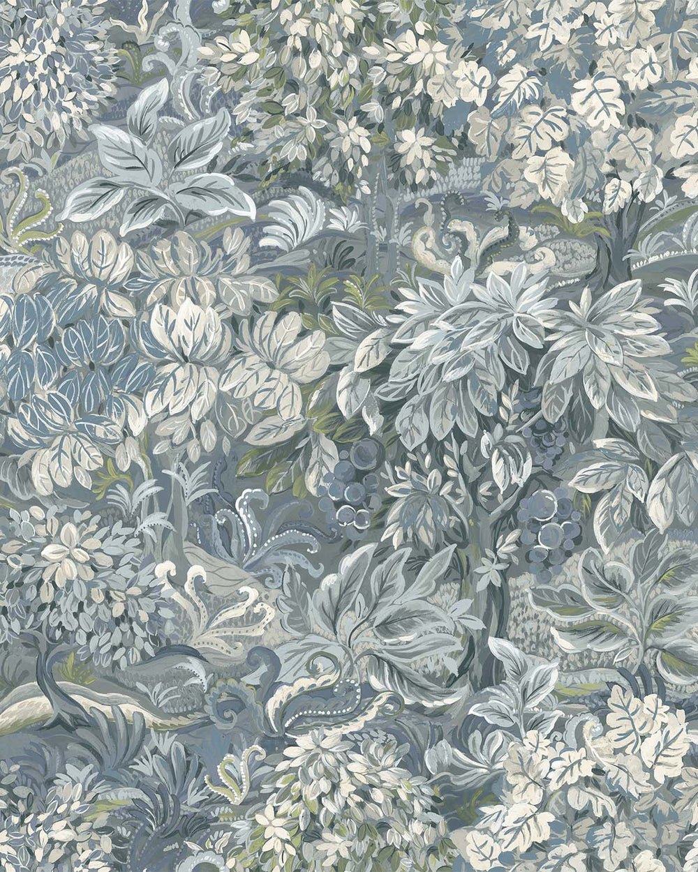 Blue Floral Foliage Floral Wallpaper R8801