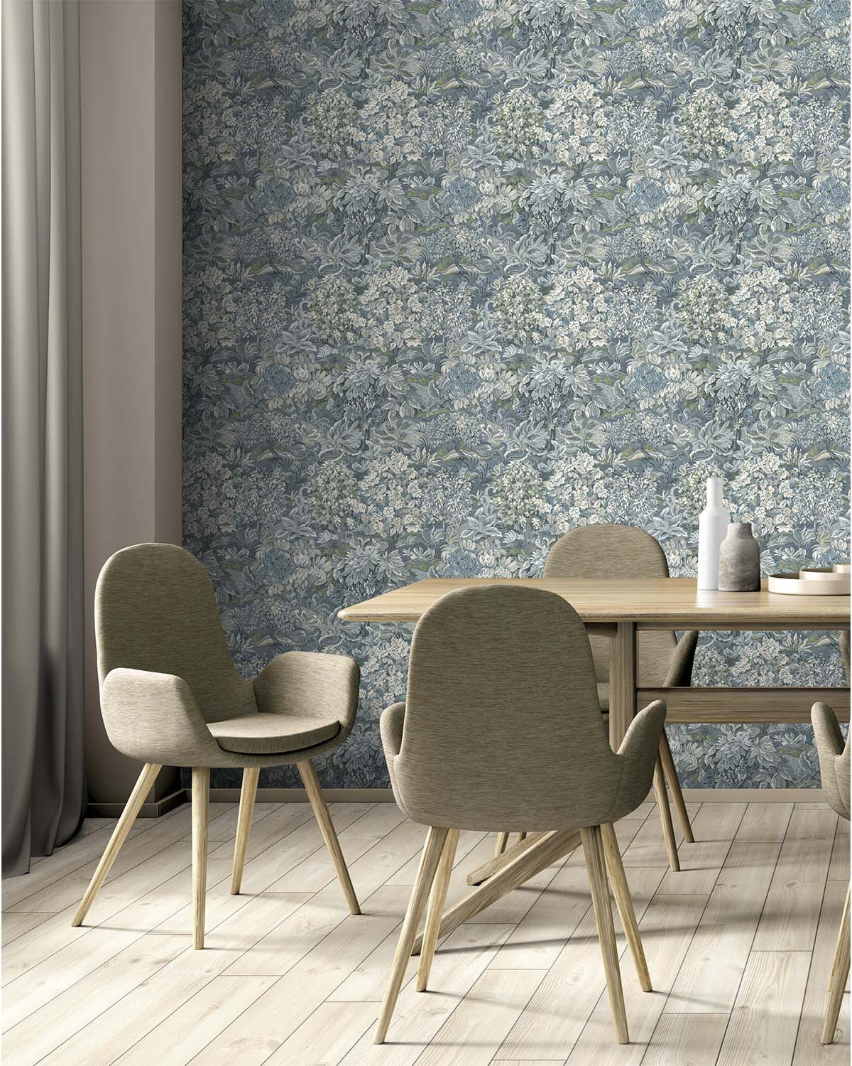 Blue Floral Foliage Floral Wallpaper R8801