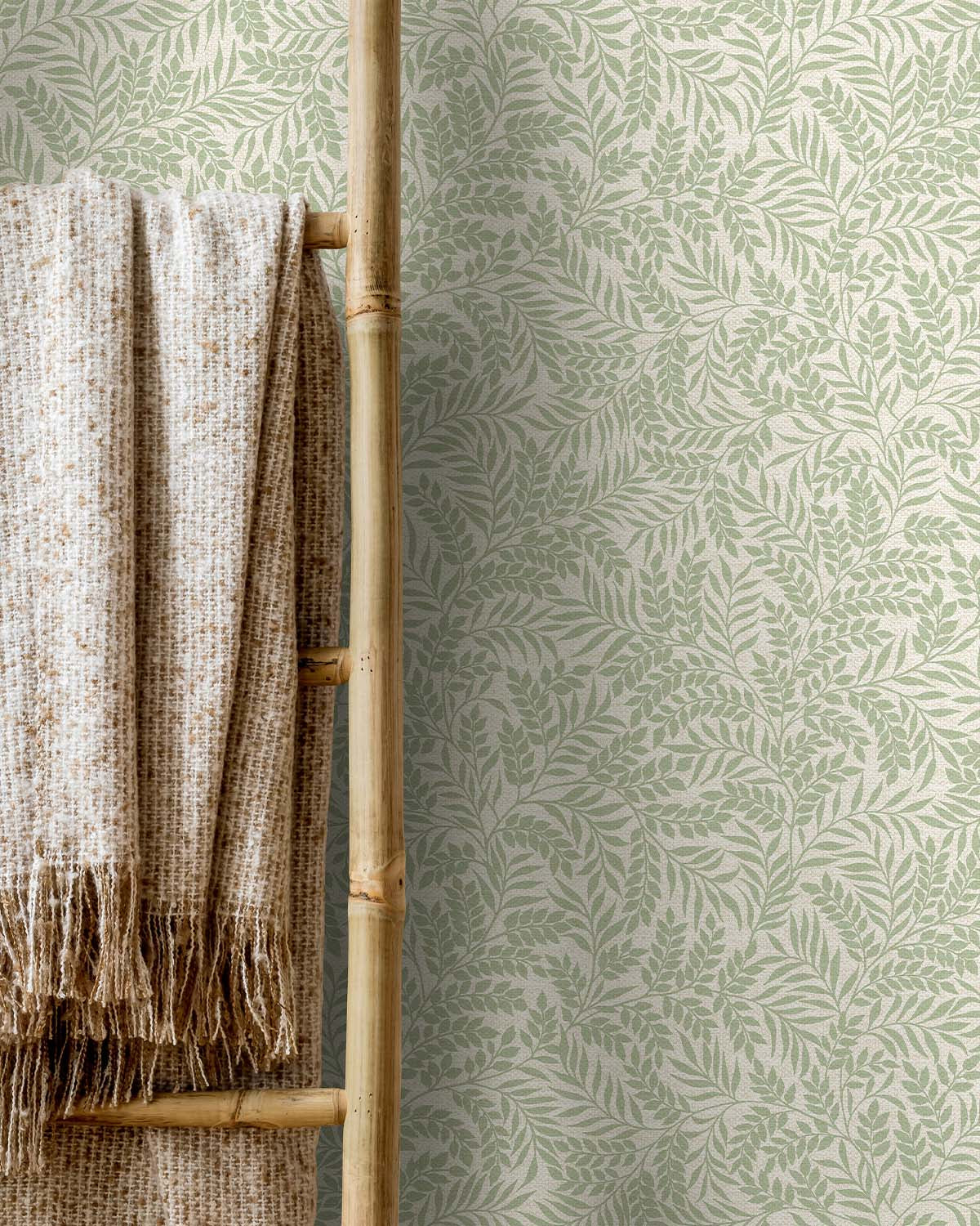 Sage Trailing Minimalist Leaves Tropical Wallpaper R8806