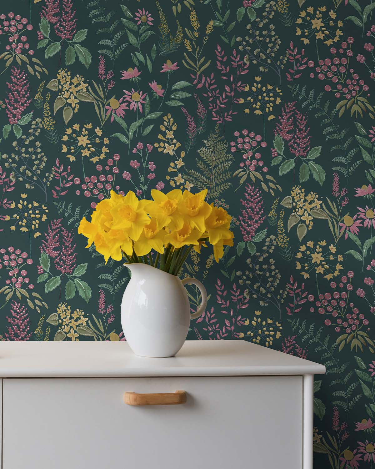 Teal & Pink Wildflowers Floral Wallpaper R8820