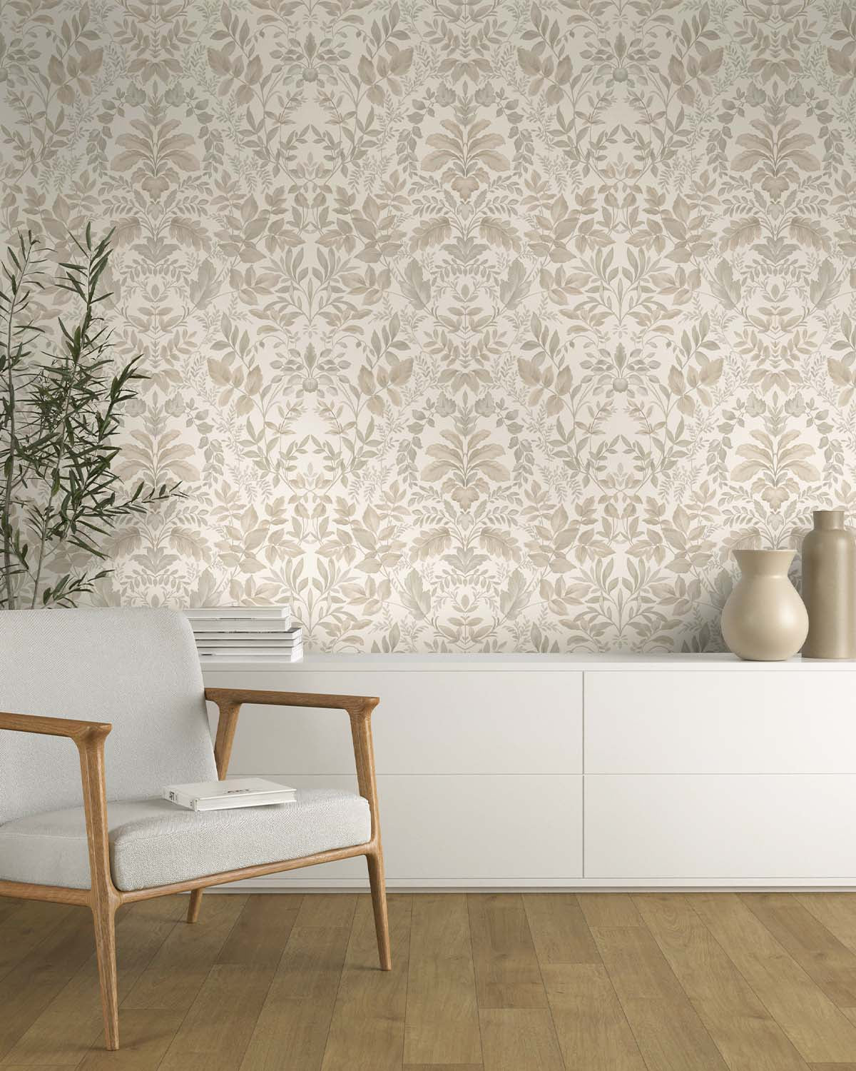 Beige Lush Overgrown Botanical Wallpaper R8821
