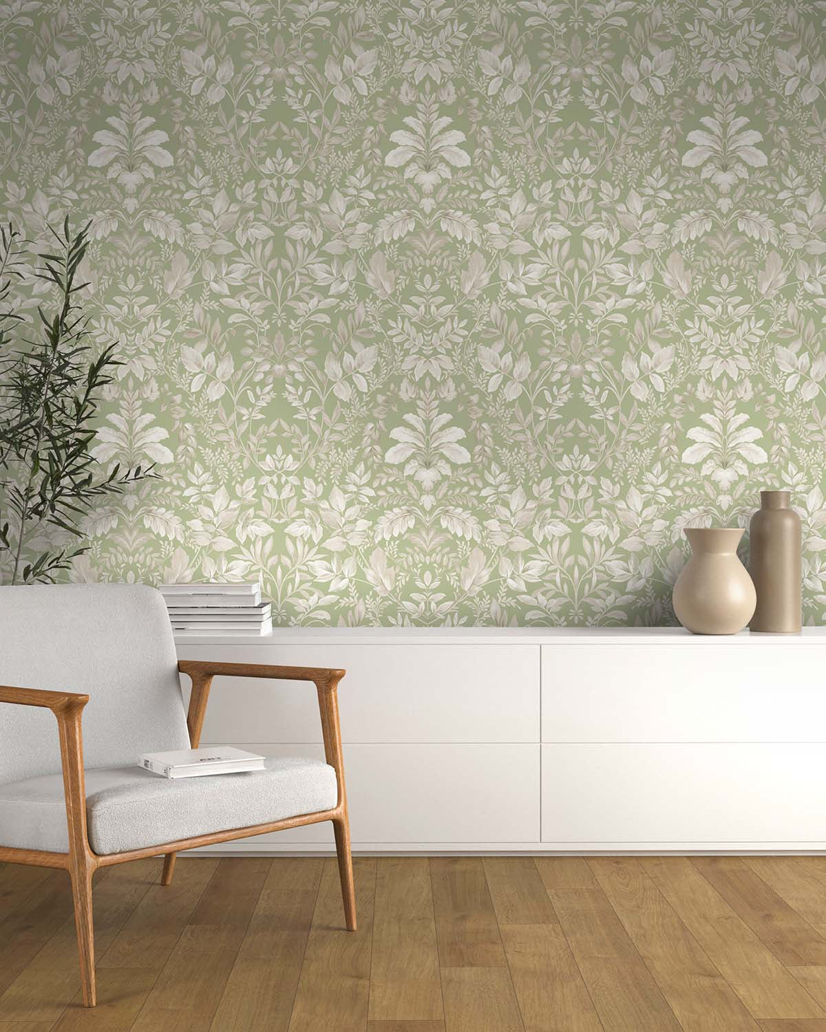 Sage Lush Overgrown Botanical Wallpaper R8822