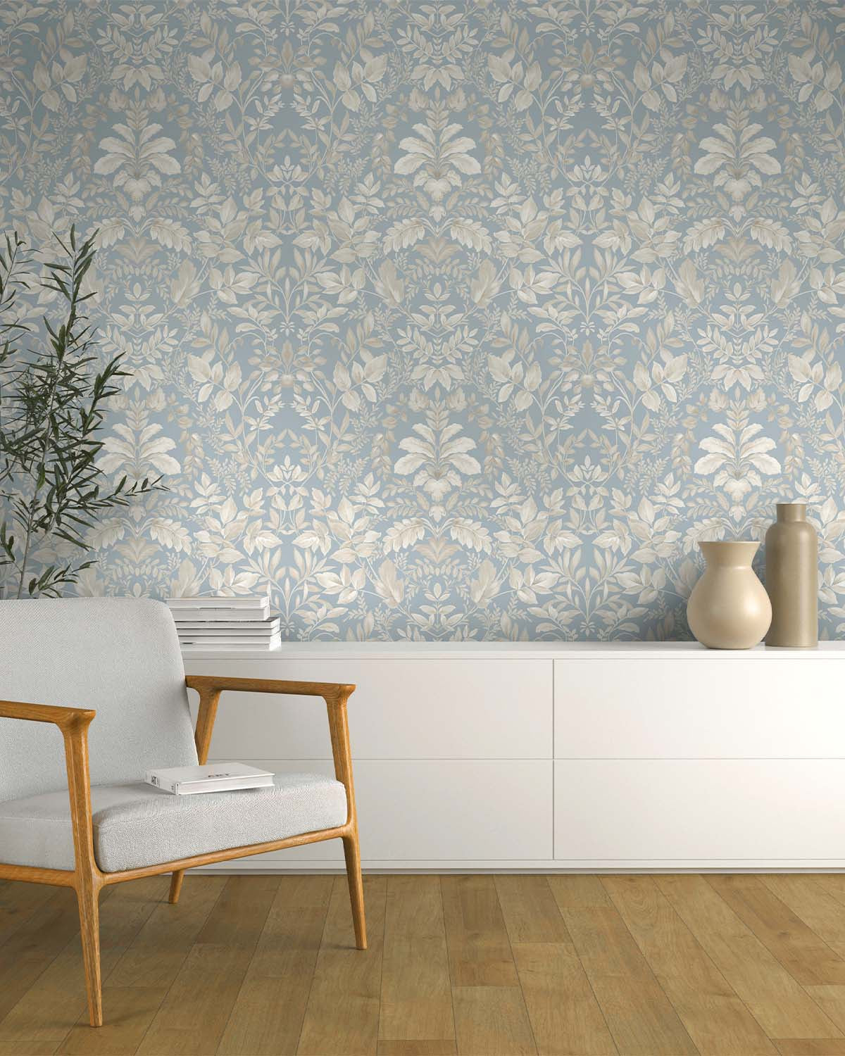 Blue Lush Overgrown Botanical Wallpaper R8823