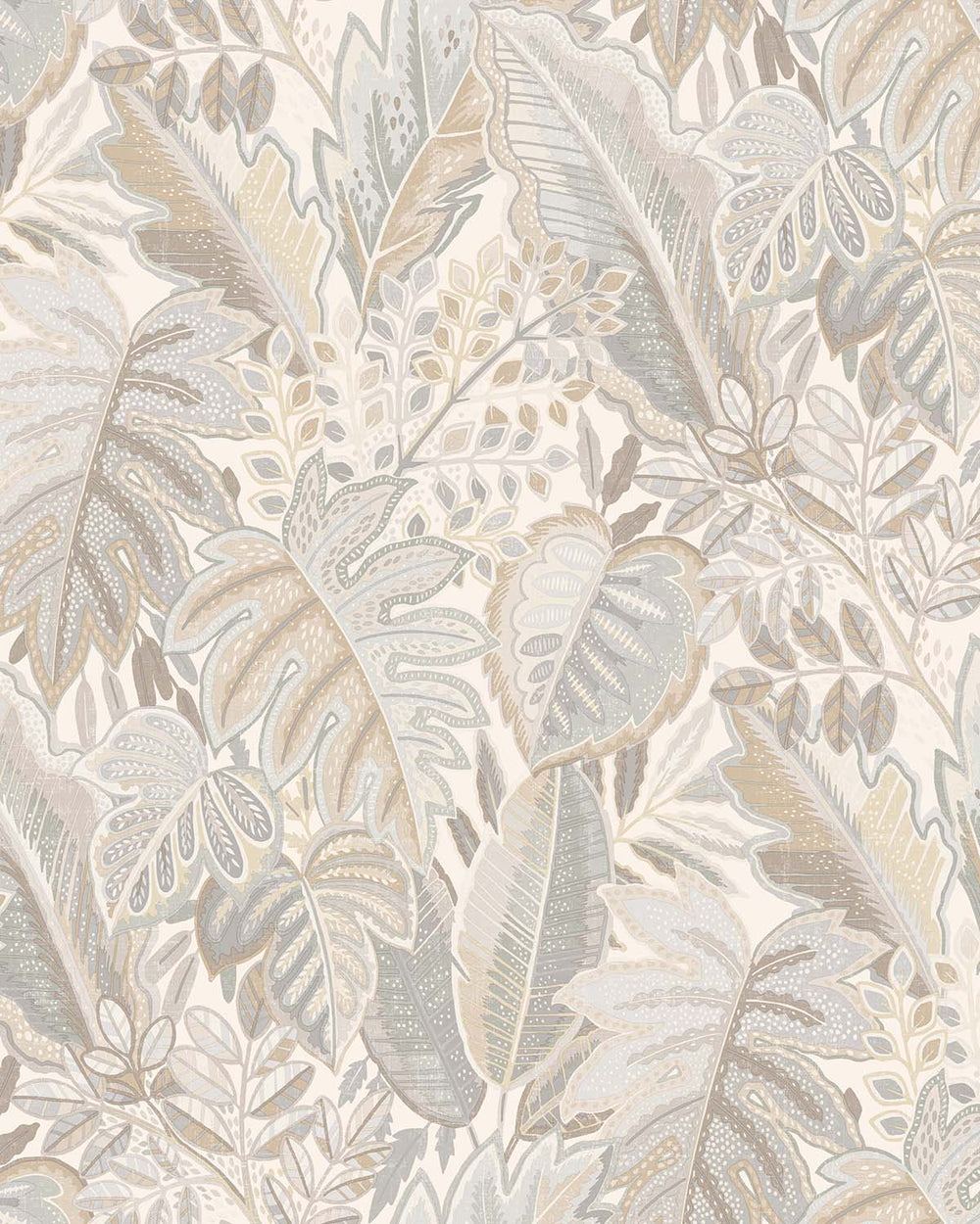White Furry Leaves Tropical Wallpaper R8876
