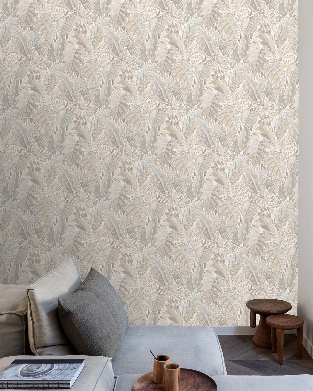 White Furry Leaves Tropical Wallpaper R8876