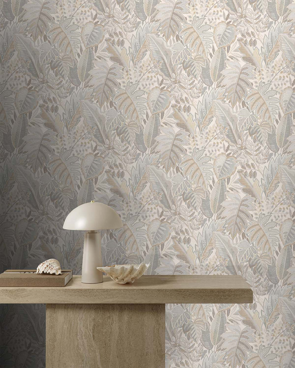 White Furry Leaves Tropical Wallpaper R8876