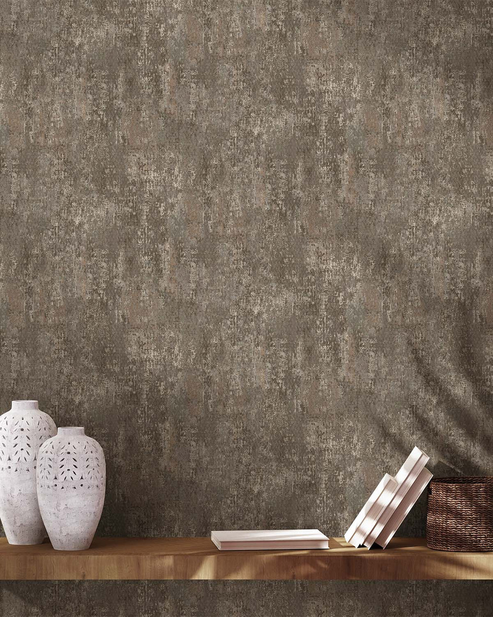 Mocha Scratched Concrete Textured Wallpaper R8935