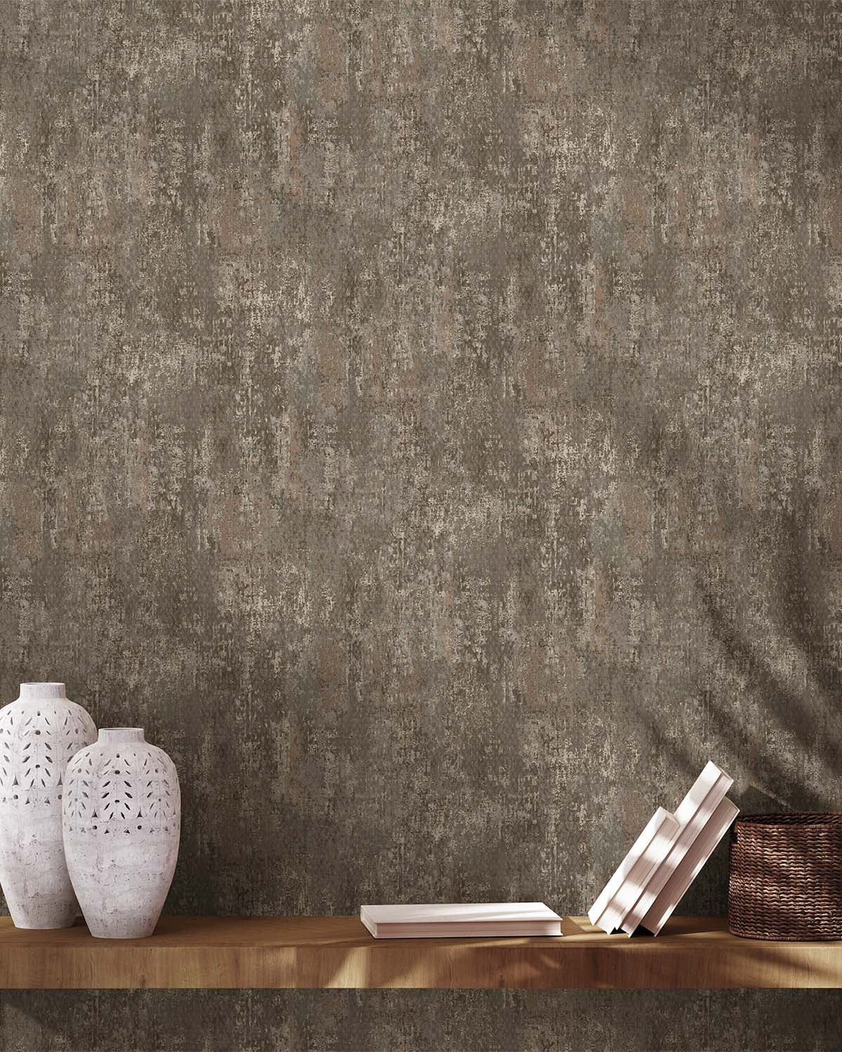 Mocha Scratched Concrete Textured Wallpaper R8935