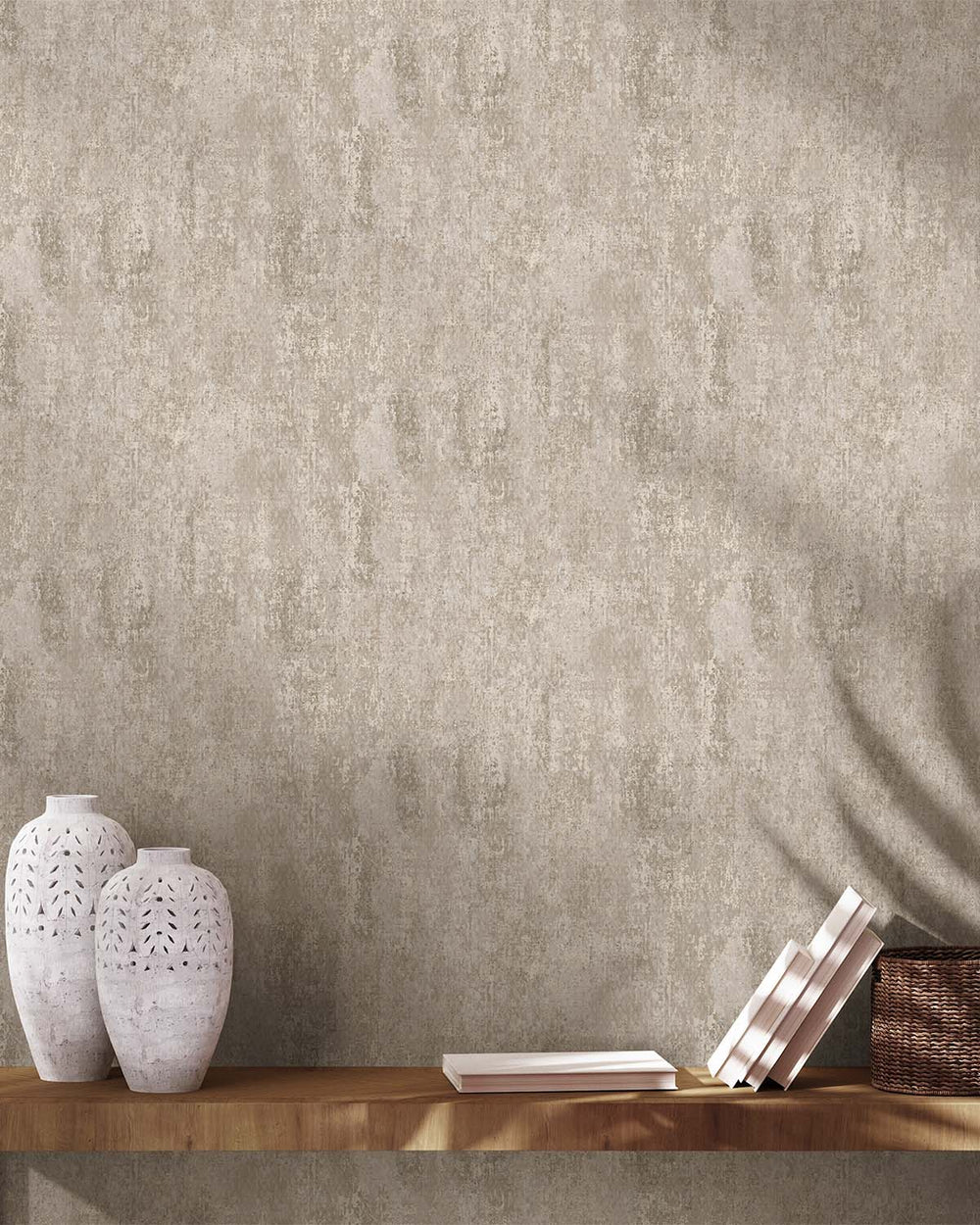 Taupe Scratched Concrete Textured Wallpaper R8937
