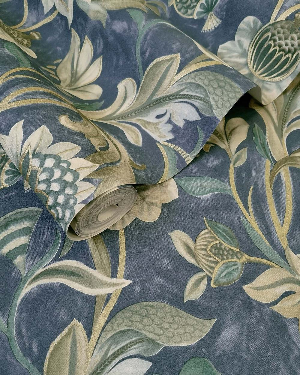 Navy Jacobean Style Floral Wallpaper R8945
