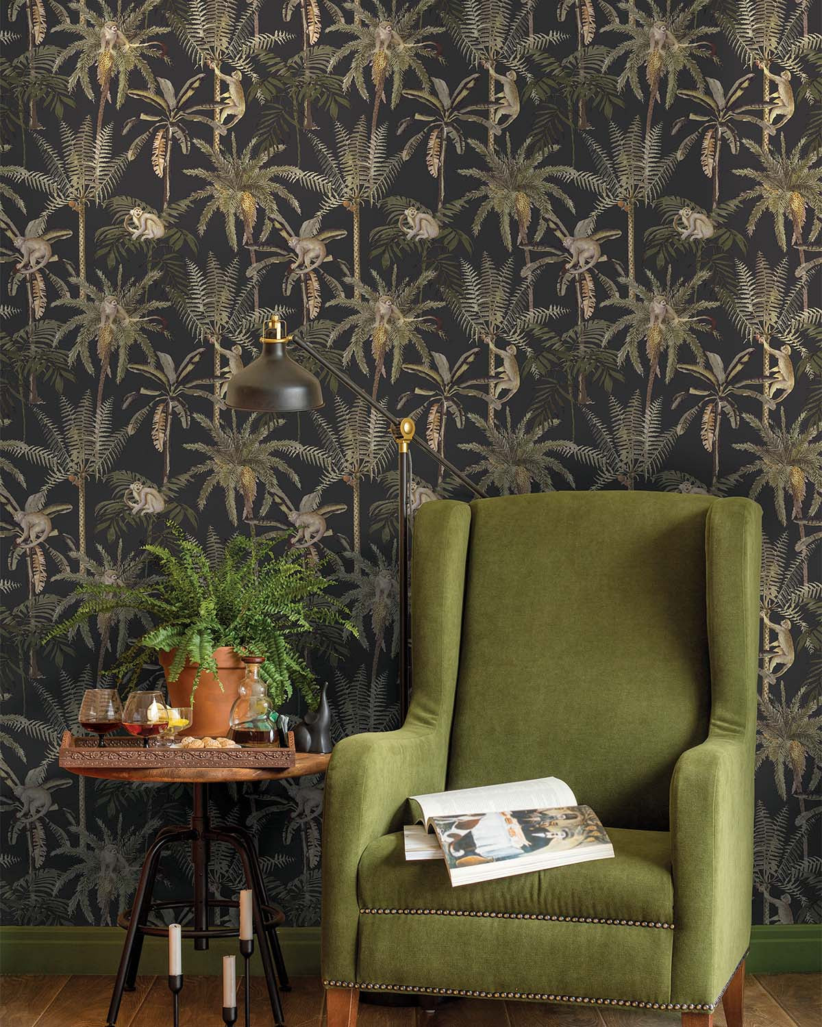 Charcoal Monkey Climbing in the Trees Tropical Wallpaper R8965