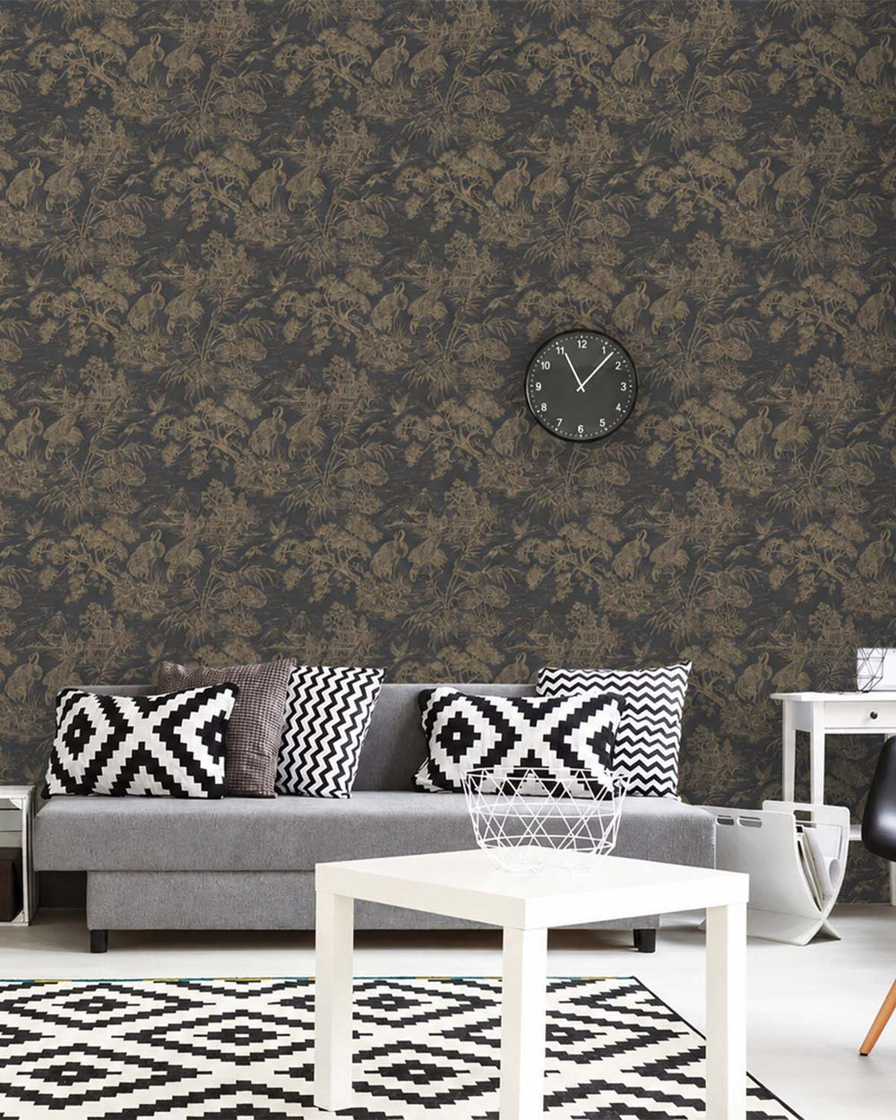 Charcoal Gold Majestic Crane Tropical Wallpaper R8969
