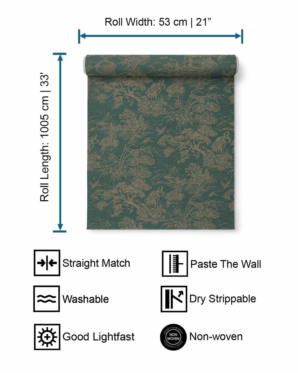 Aqua Gold Majestic Crane Tropical Wallpaper R8970
