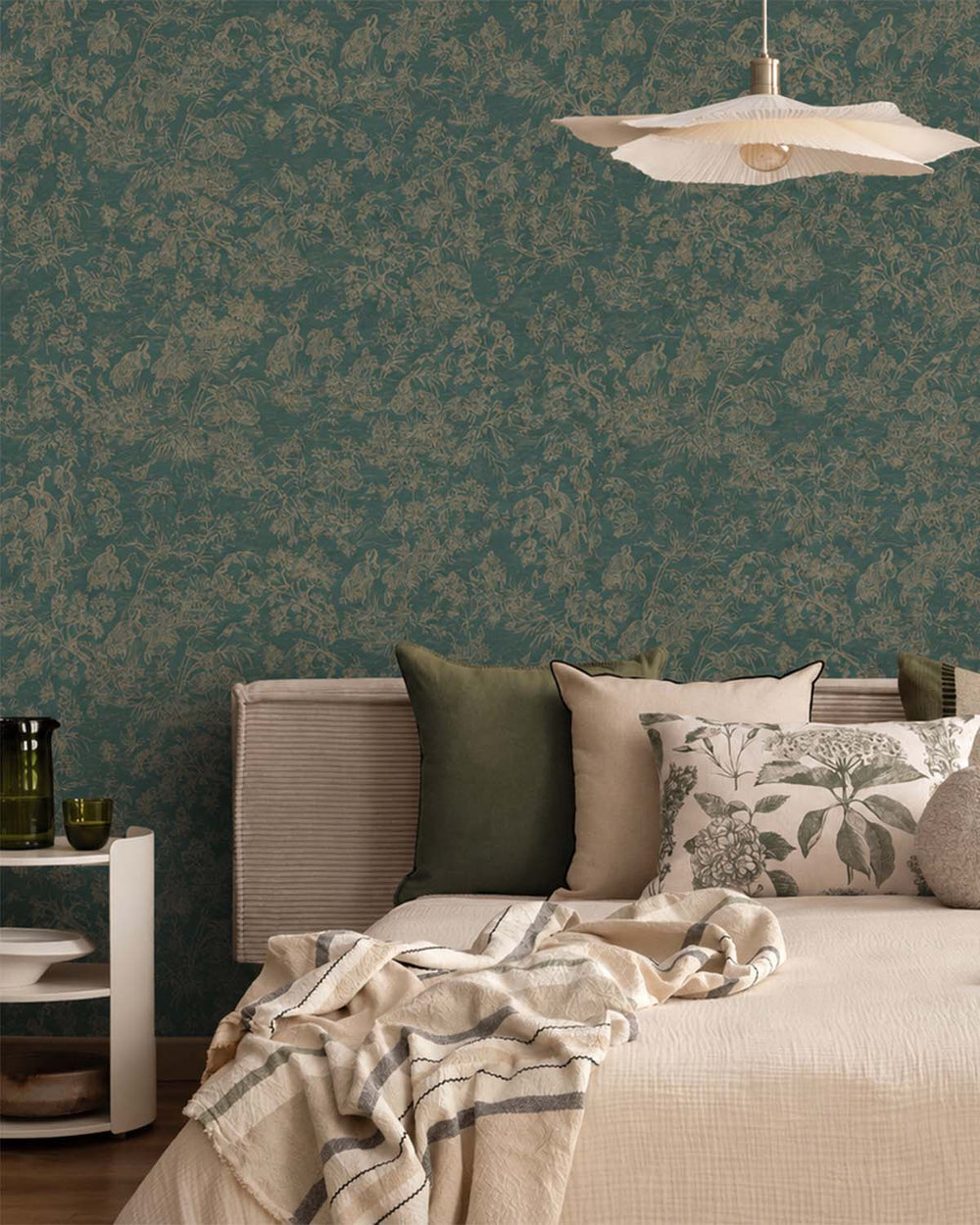 Aqua Gold Majestic Crane Tropical Wallpaper R8970