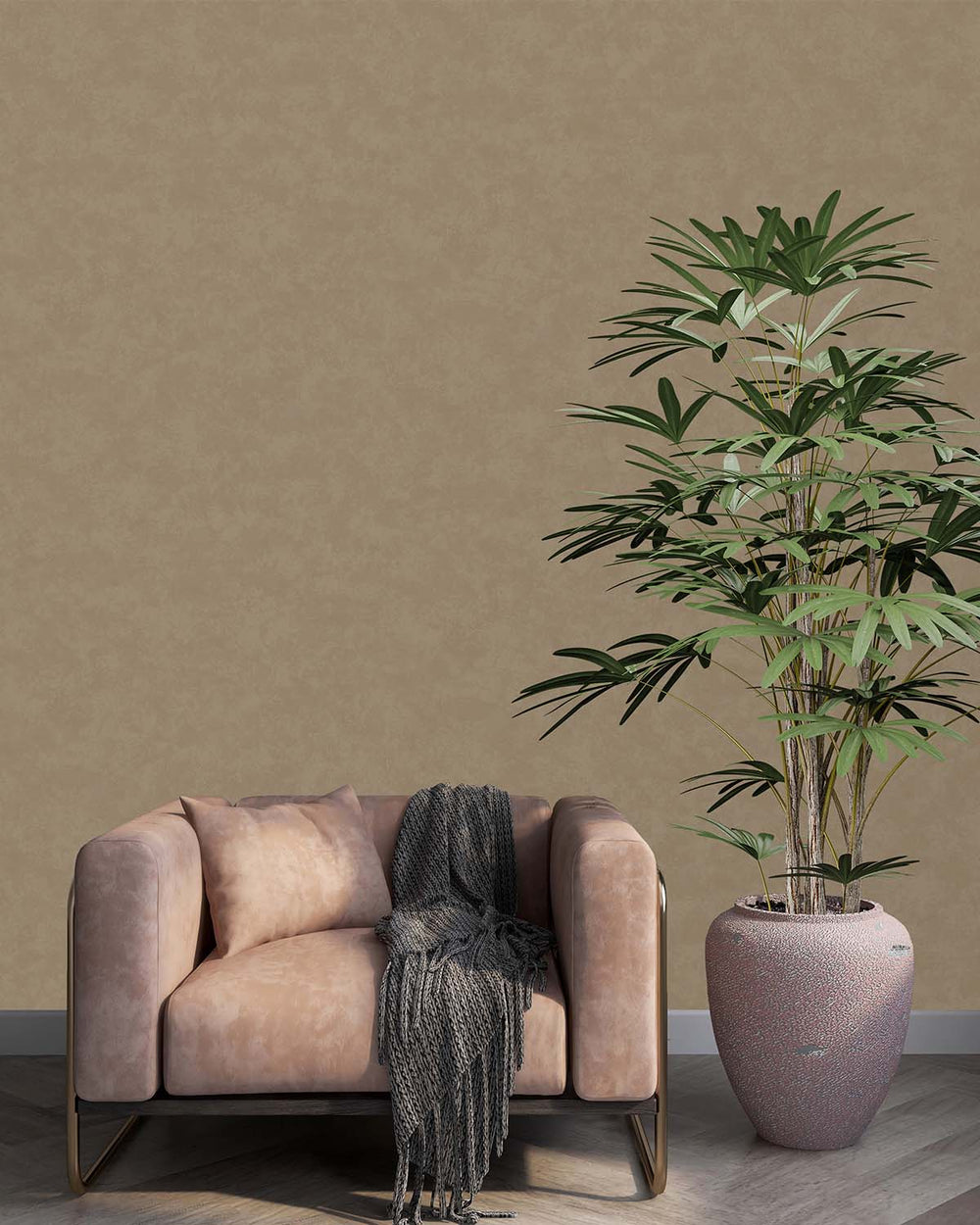 Taupe Cloudy Like Plain Textured Wallpaper R8984