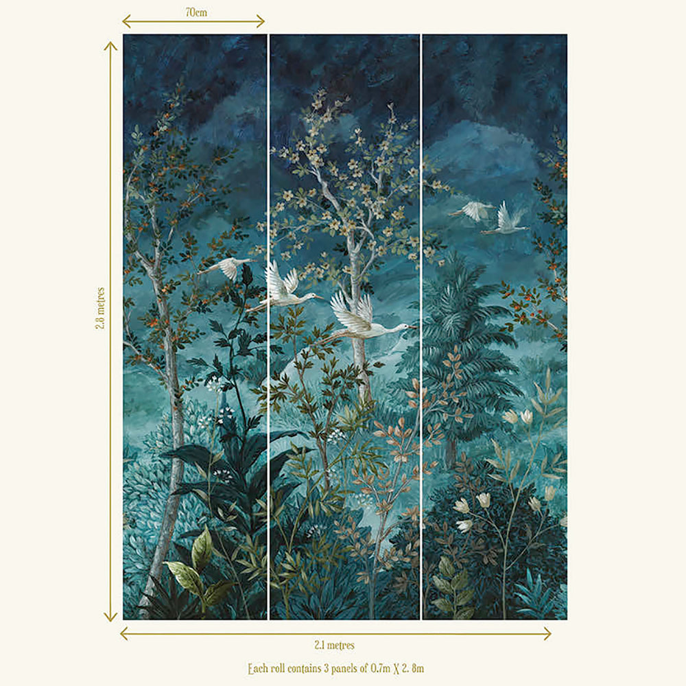 Blue Towering Trees and Midnight Sky Tropical Wallpaper RM9010