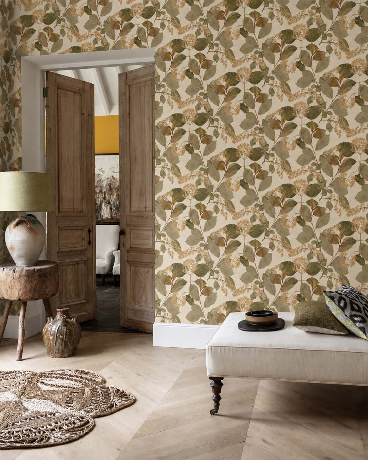 Apricot Orange Botanical Leaves Wallpaper R9130