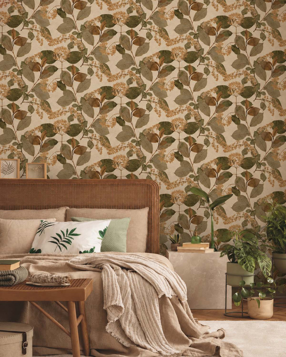 Apricot Orange Botanical Leaves Wallpaper R9130
