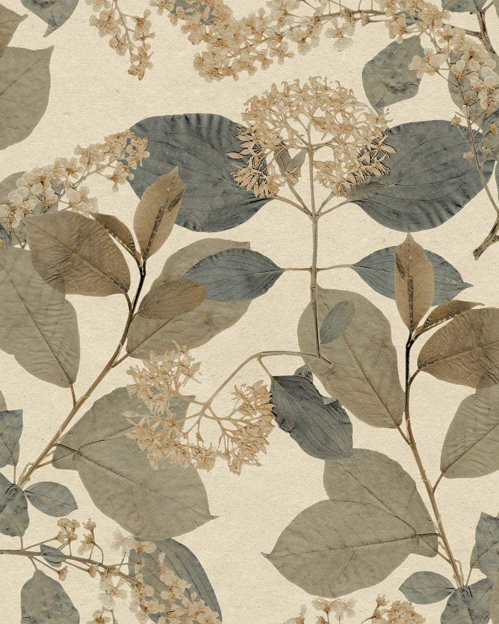Blue Beige Botanical Leaves Wallpaper R9131