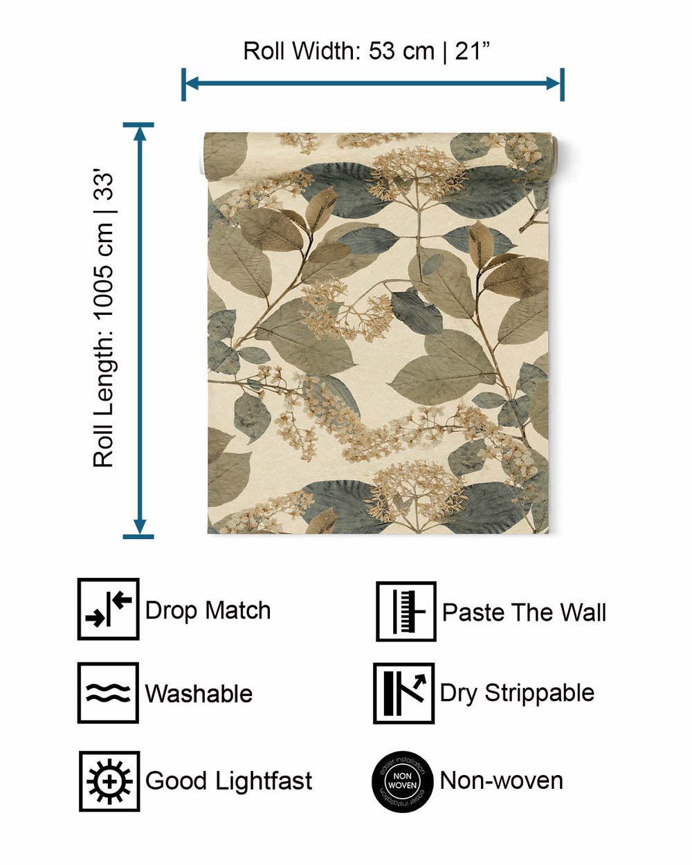 Blue Beige Botanical Leaves Wallpaper R9131