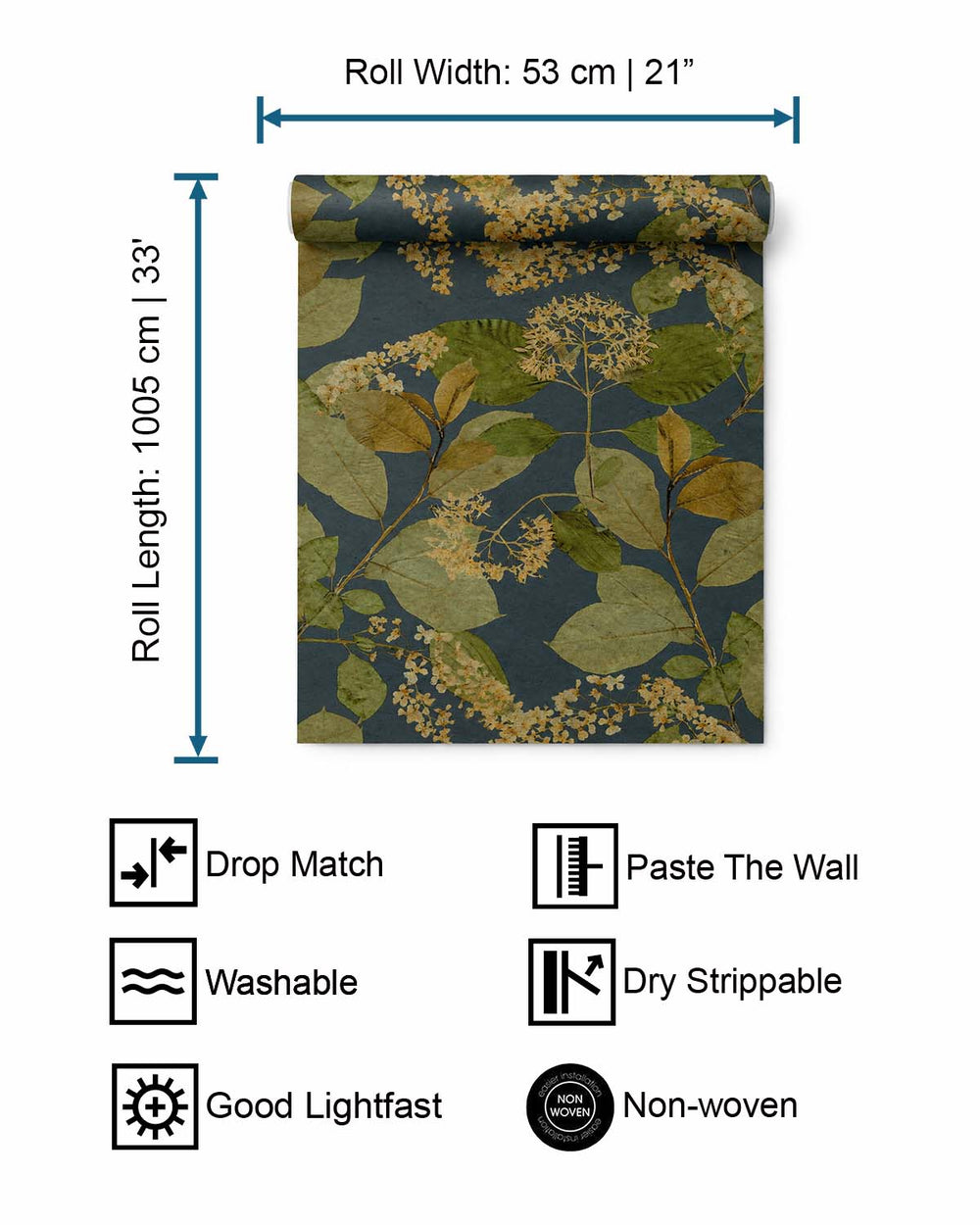 Midnight Blue Botanical Leaves Wallpaper R9132