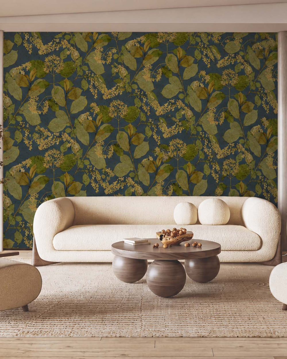 Midnight Blue Botanical Leaves Wallpaper R9132
