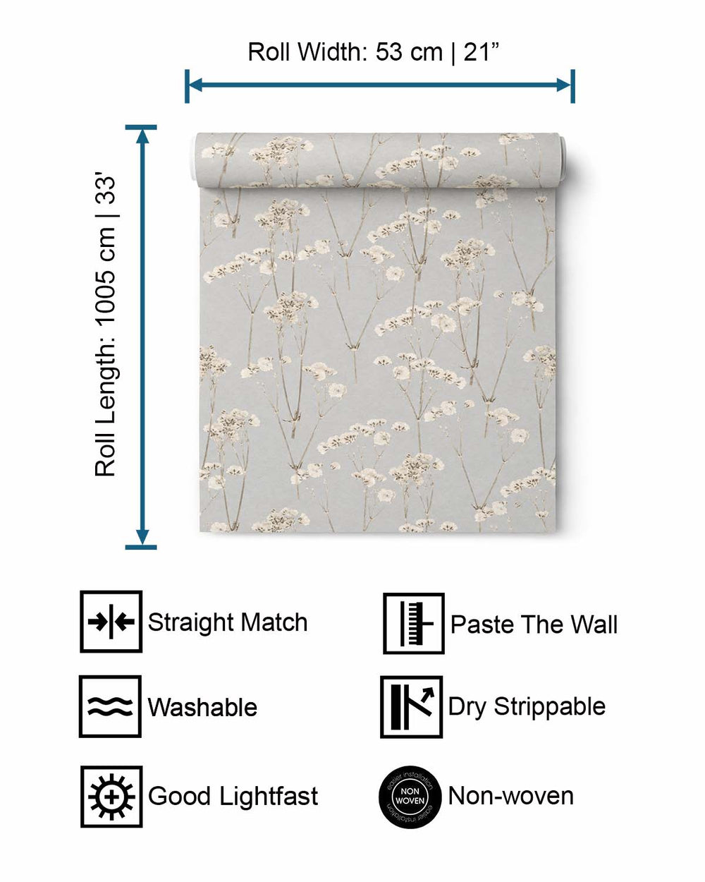 Cashmere Blue Minimalist Spry Floral Decoration  Wallpaper R9134