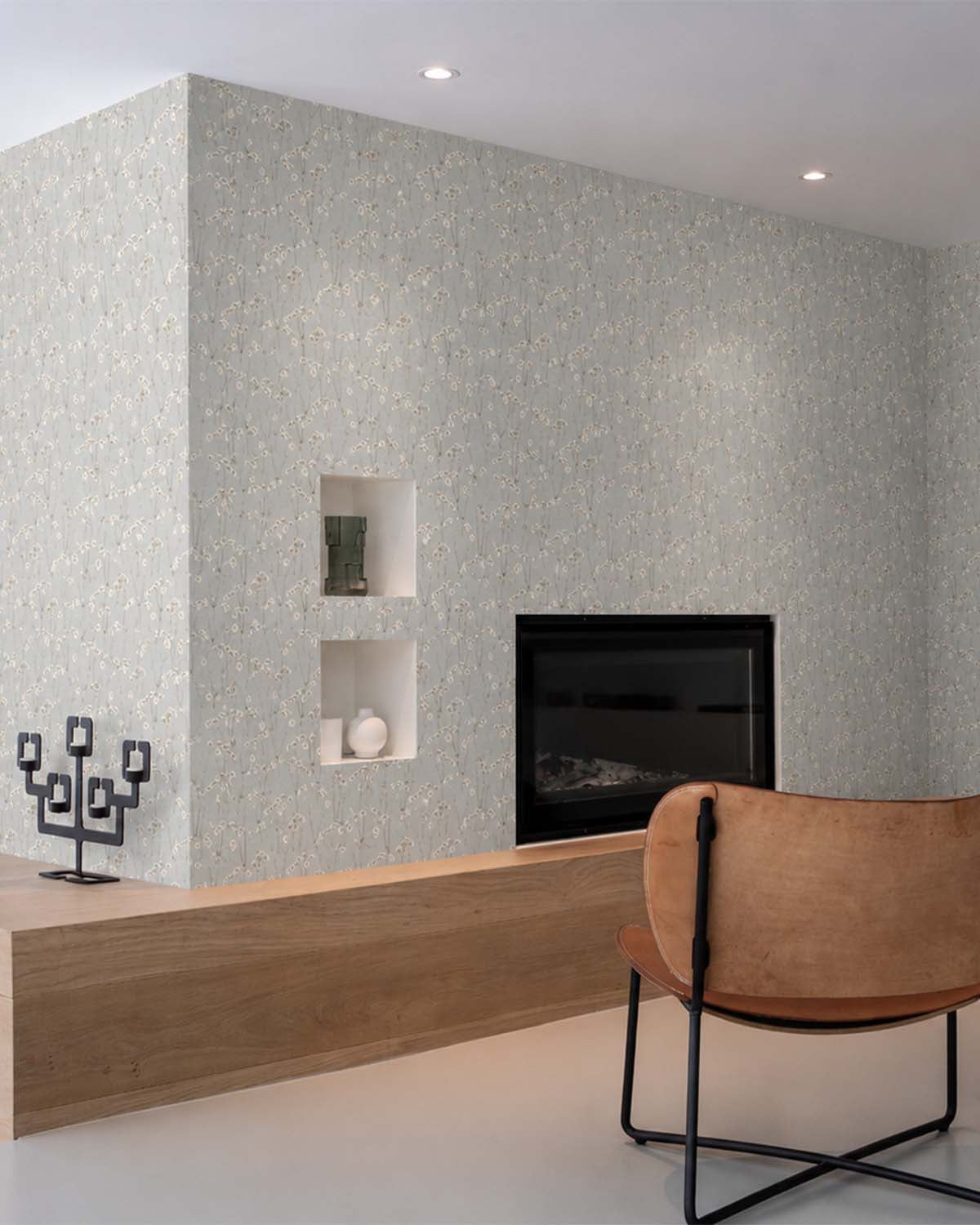 Cashmere Blue Minimalist Spry Floral Decoration  Wallpaper R9134